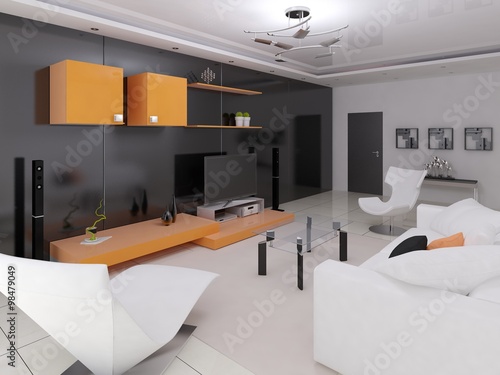 High-tech living room design. © Illustratorstock