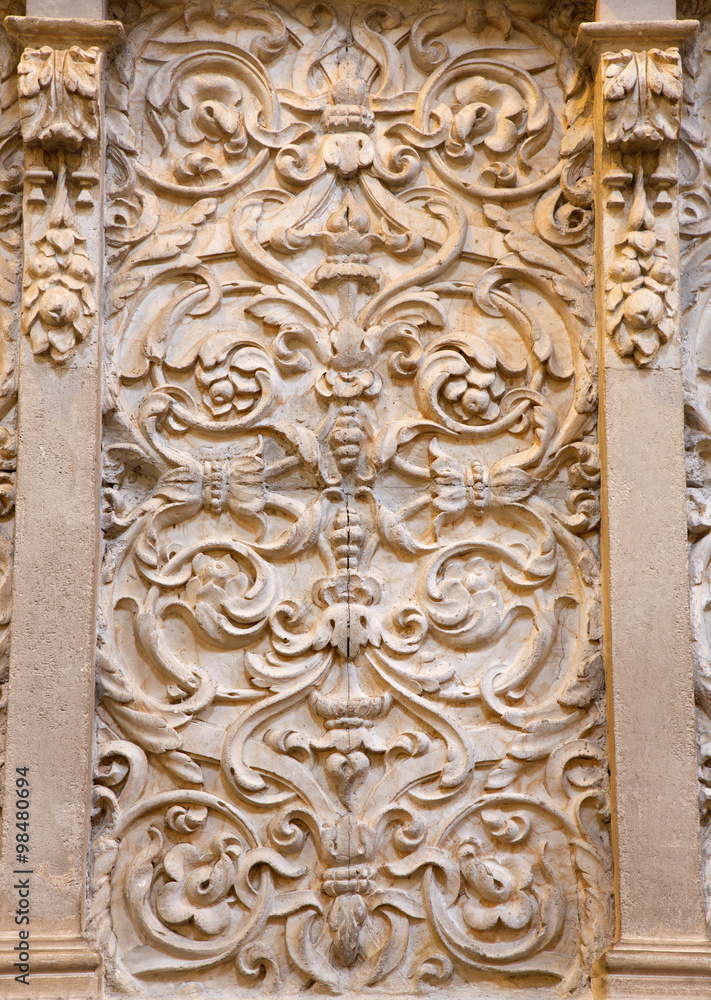 Granada - decoration relief in church Monasterio de la Cartuja.