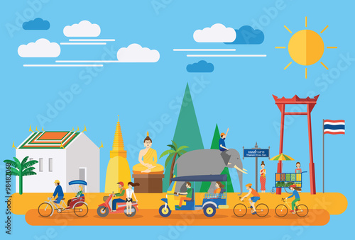 Flat design, Thai icons and landmarks