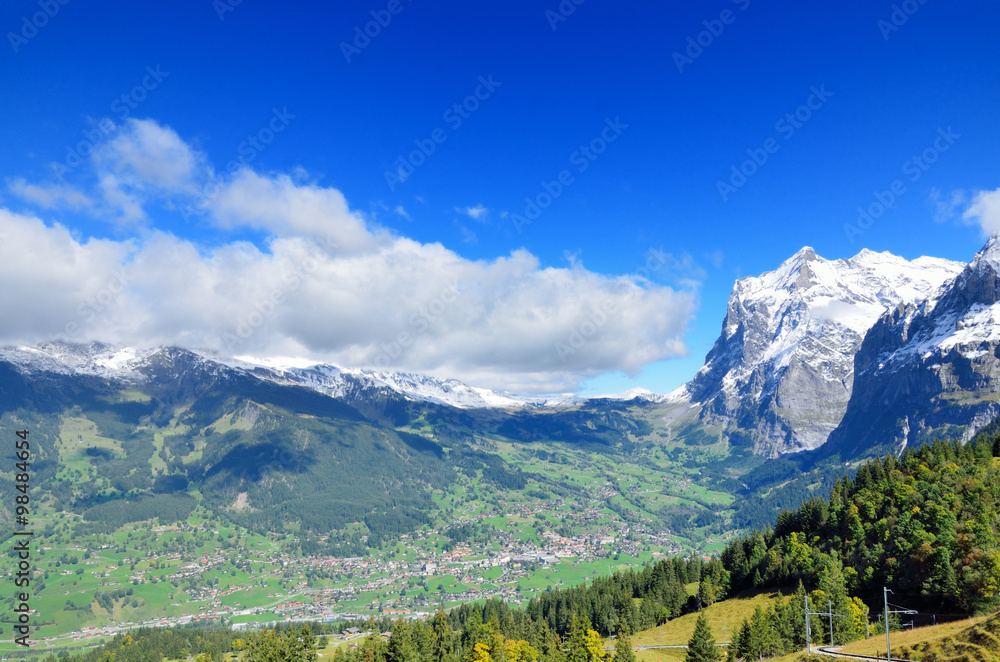 スイス　登山鉄道車窓からのアルプスの風景