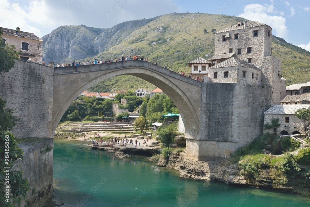 reconstructed Old Bridge of Mostar in Bosnia Herzegovina