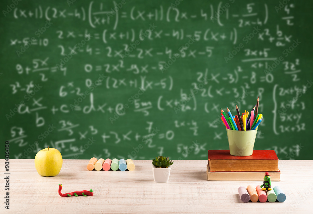 Math class from student school desk Math class from student school desk