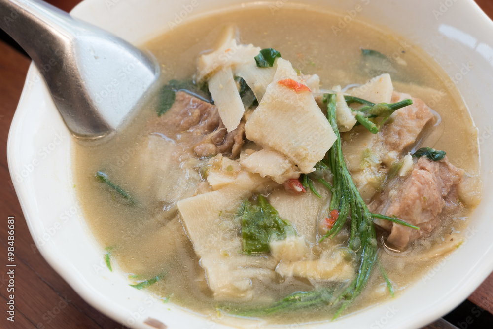 thai food, bamboo shoot soup northern style curry of thailand