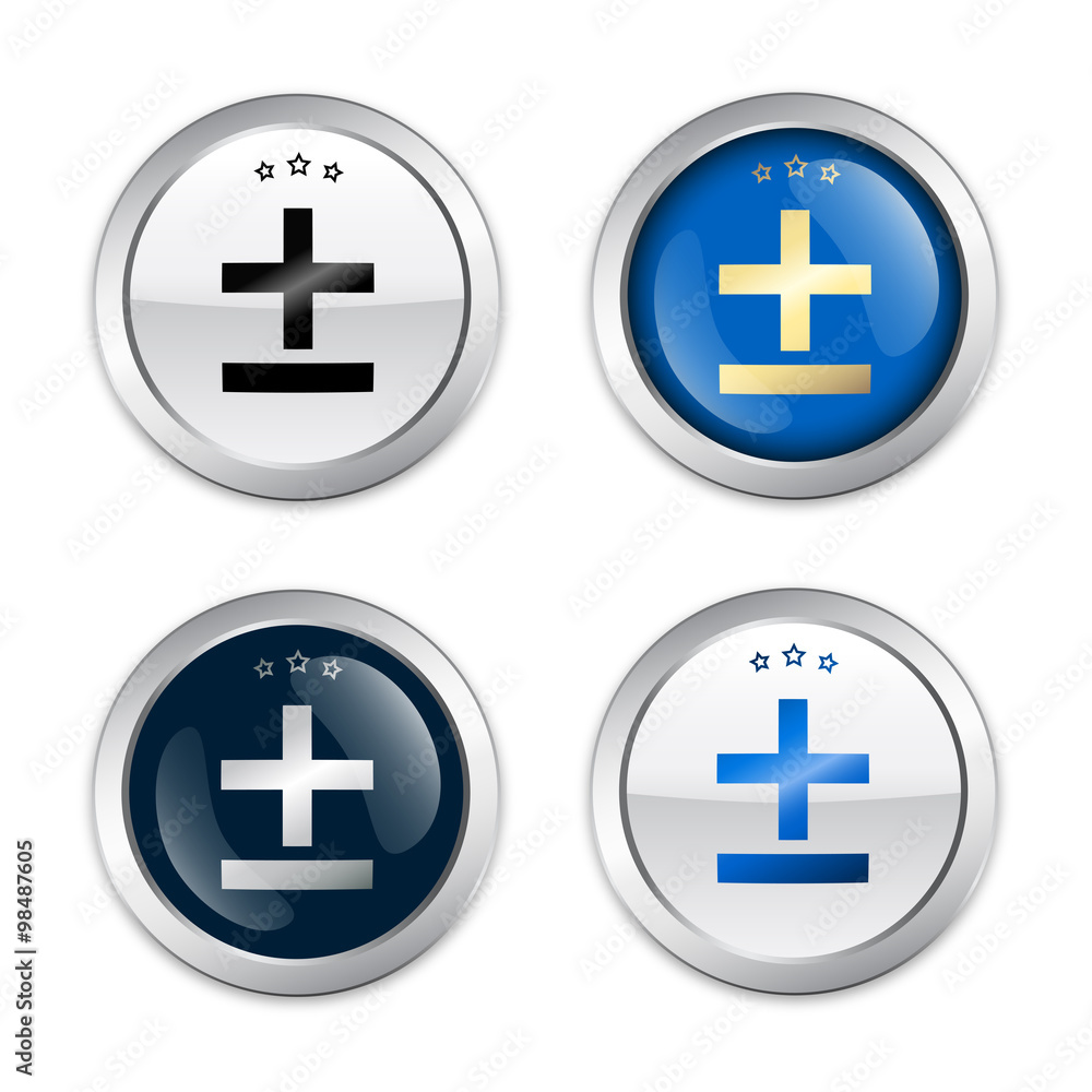 Mathematical seals or icons. Glossy silver seals or buttons. Mathematical seals or icons. Glossy silver seals or buttons.