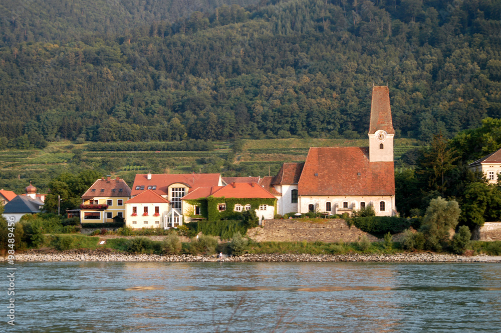 A small medieval town on the river Danube in Austria