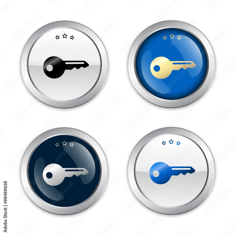 safety seals or icons with key symbol. Glossy silver seals or buttons safety seals or icons with key symbol. Glossy silver seals or buttons
