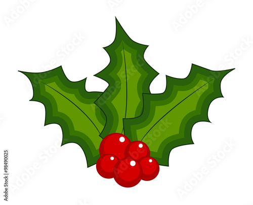 Holly berry, Christmas leaves and fruits icon, symbol, design. Winter vector illustration isolated on white background.