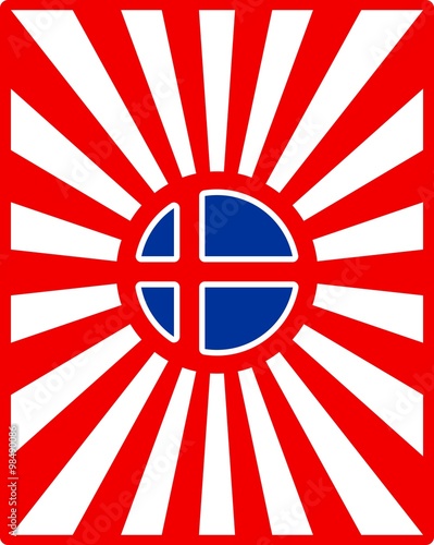 Iceland flag on sun rays backdrop