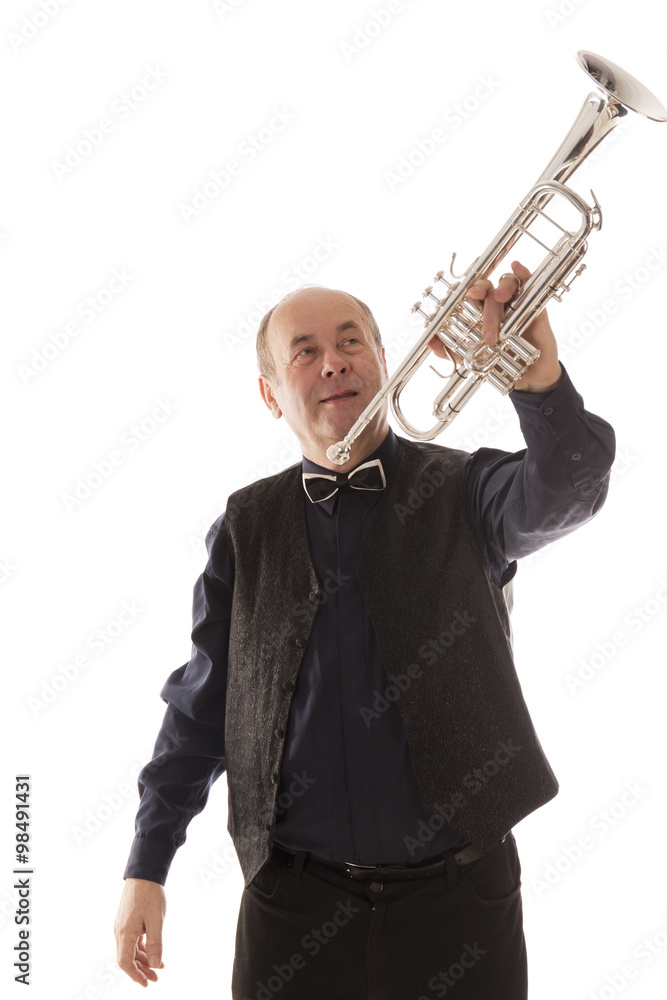 Fototapeta premium man playing trumpet on a white background