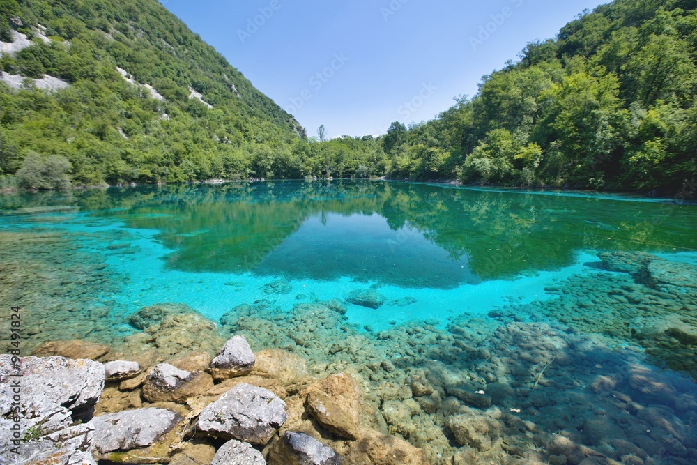 blue bottom at a depth of Lago di Cornino, Italy