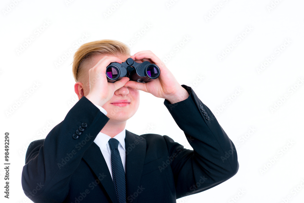 business man is looking through binoculars business man is looking through binoculars