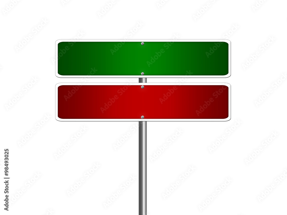 High resolution blank road sign empty highway street green red signage isolated on white. High resolution blank road sign empty highway street green red signage isolated on white.