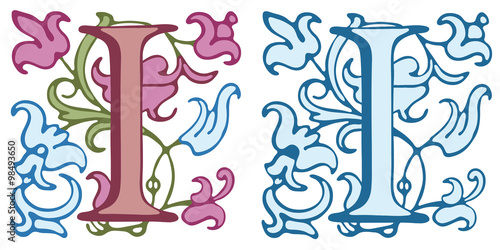 Vintage initials letter I.  