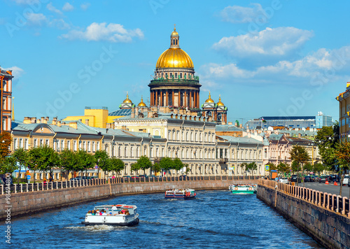 St Isaac's Cathedral across Moyka river, St Petersburg, Russia photo
