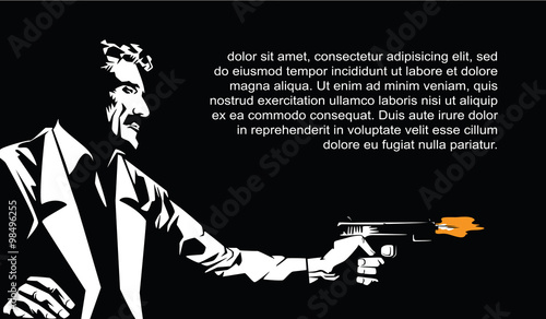 Vector BW Illustration. Template flyers. Sin City party. A man w