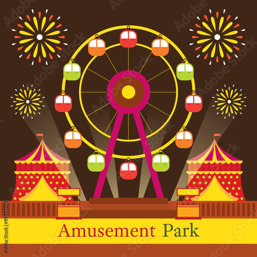 Ferris Wheel, Amusement Park, Carnival, Fun Fair, Theme Park, Circus, Night Scene