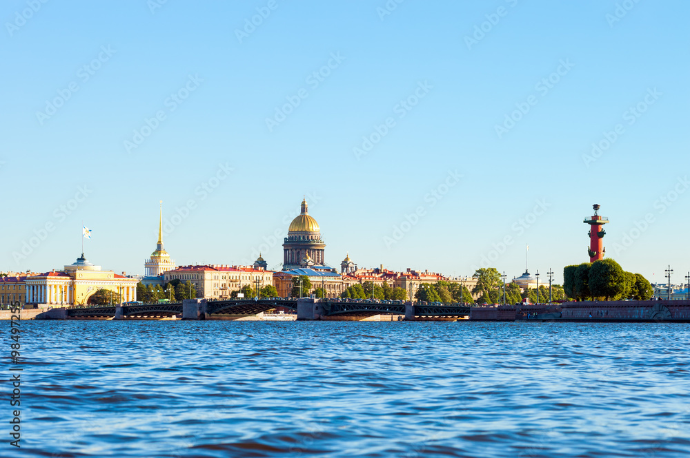 Neva river and main landmarks, St Petersburg, Russia