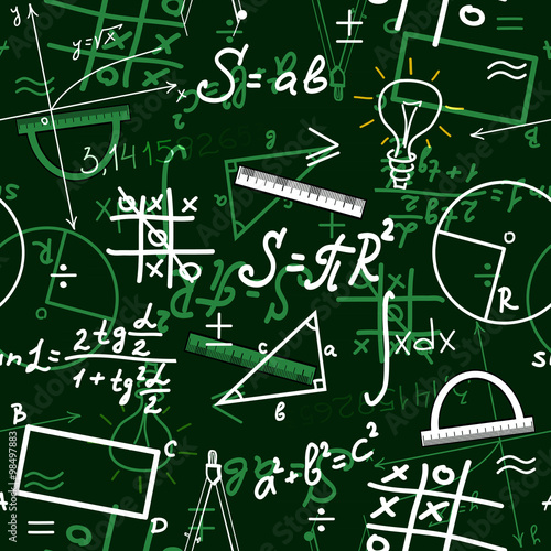 Hand writing mathematics formula on seamless blackboard