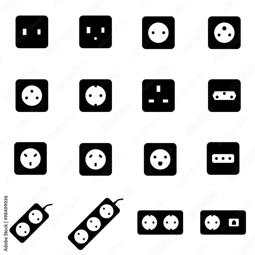Vector black power socket icon set Vector black power socket icon set