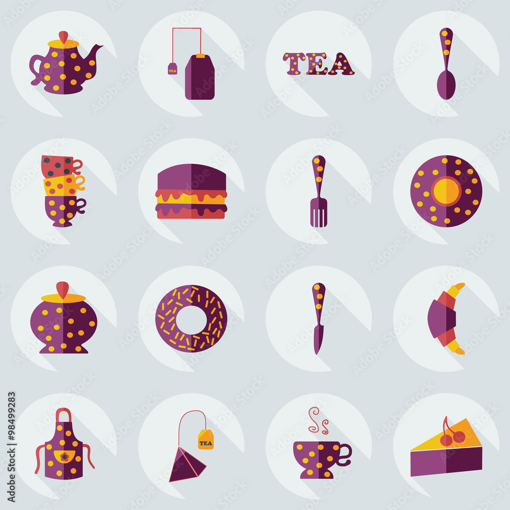 Fototapeta premium Flat concept, set modern design with shadow tea