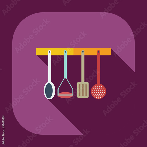 Flat modern design with shadow icons kitchen items