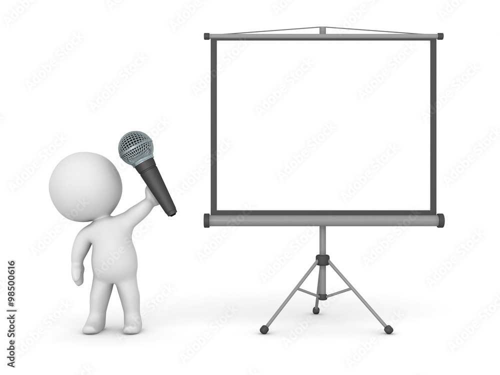 3D Character Public Speaker with Microphone and Projector Screen 3D Character Public Speaker with Microphone and Projector Screen