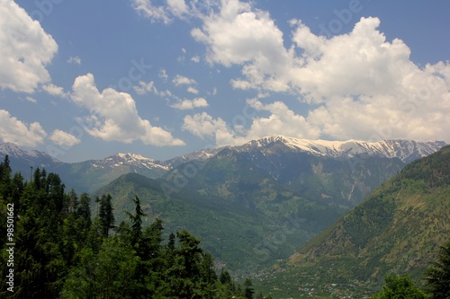 Blue sky with clouds background in mountains. Himalai, India