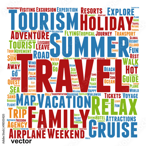 Vector conceptual tourism or travel  word cloud