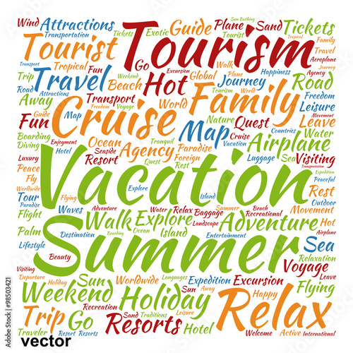 Vector conceptual tourism or travel  word cloud