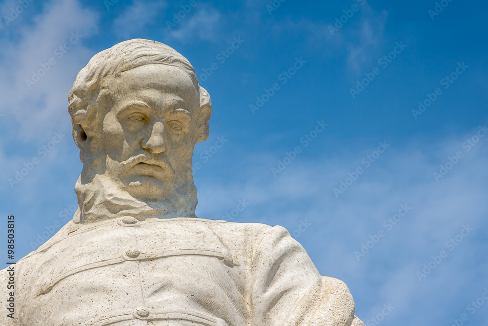 Close-up of a monument dedicated to former Hungarian Prime Minister Lajos Kossuth in Budapest Hungary