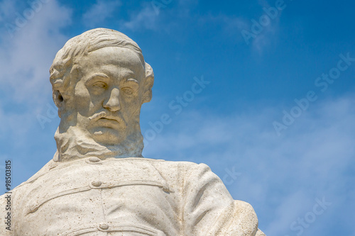 Close-up of a monument dedicated to former Hungarian Prime Minister Lajos Kossuth in Budapest Hungary