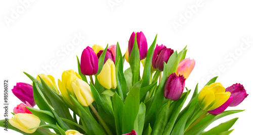 bouquet of yellow and purple tulip flowers