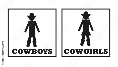 Cowboys and cowgirls vector toilet signs