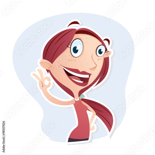 Cartoon Woman showing Ok Sign