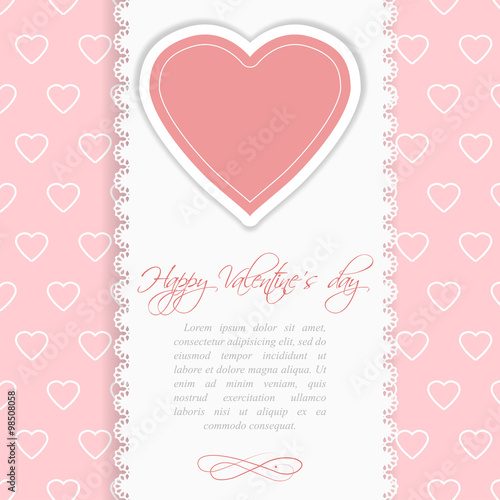 Valentines Day vintage lace card with heart and place for text.