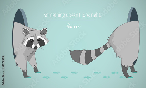Confused Raccoon walking through the room in a blue background. Vector Illustration