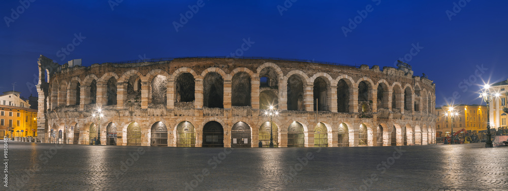 Naklejka premium panorama of old theater arena in twilight time in Verona in Italy