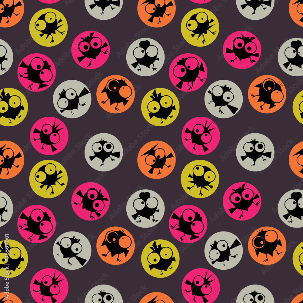 Funny birds. Seamless pattern. Vector