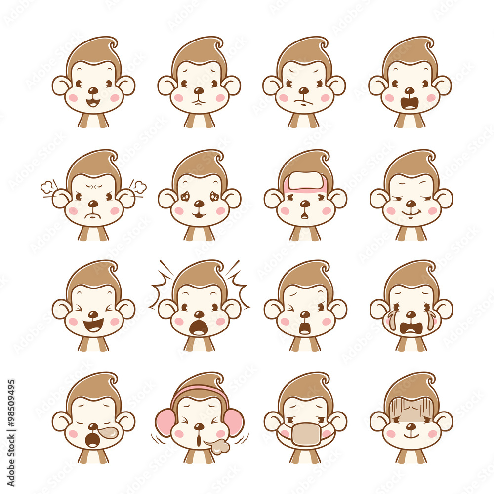 Monkey Emoticons set, Animal, Emoji, Facial Expression, Face, Feeling, Mood, Symbol Monkey Emoticons set, Animal, Emoji, Facial Expression, Face, Feeling, Mood, Symbol