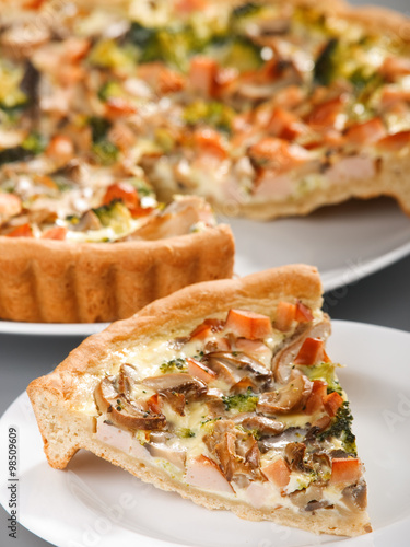 Quiche with broccoli  mushrooms and chicken