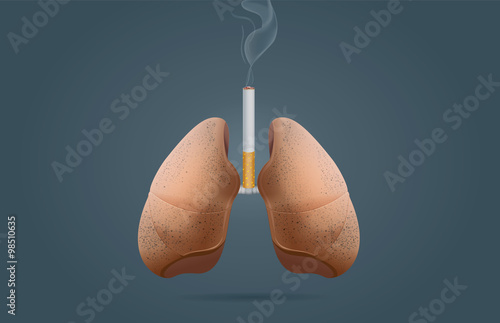 Discoloration on lung because cancer cell happen at lung from smoking. This illustration is medical and health care concept