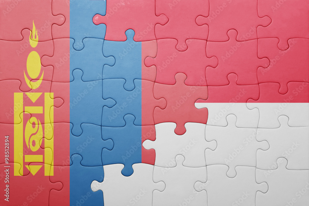 puzzle with the national flag of indonesia and mongolia puzzle with the national flag of indonesia and mongolia
