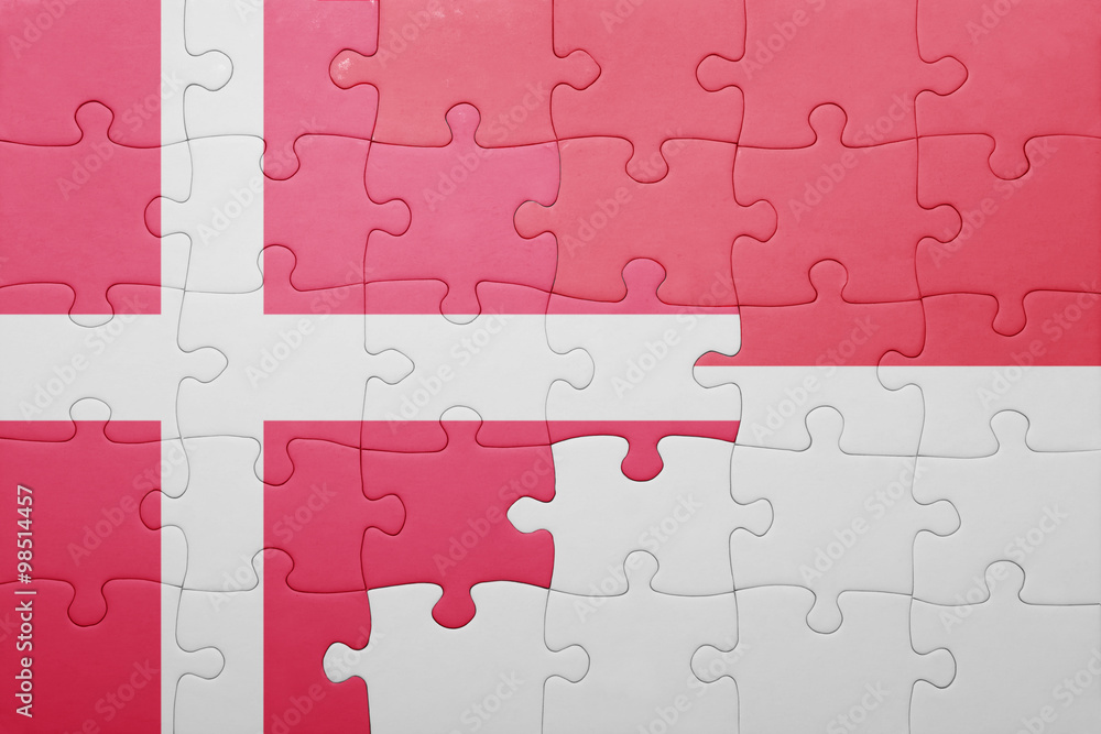 puzzle with the national flag of indonesia and denmark puzzle with the national flag of indonesia and denmark