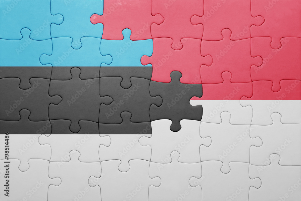 puzzle with the national flag of indonesia and estonia puzzle with the national flag of indonesia and estonia