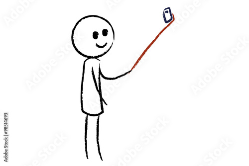 Strichmännchen macht Foto mit Selfiestick