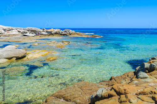 Crystal clear sea water on coast of Sardinia island, Italy