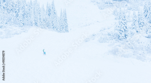 scenic view of small people walking in snow mountain,Washington,