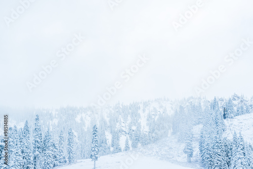 scenic view of small people walking in snow mountain,Washington,