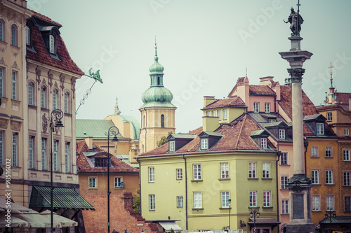 Old town in Warsaw  Poland. The Royal Castle and Sigismund s Col