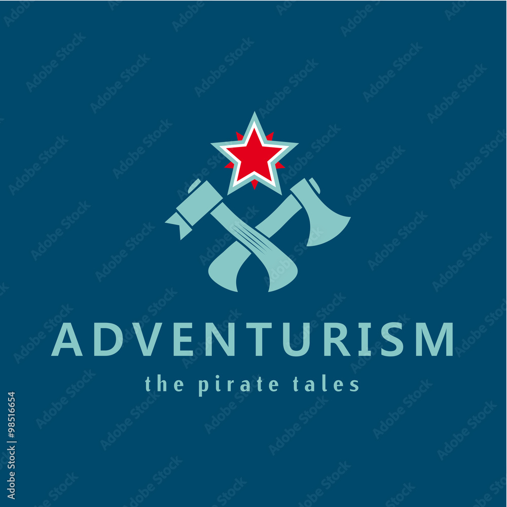 Adventure. Pirate stories. Adventurism. Vector logo. Axe, a star, a hammer. Adventure. Pirate stories. Adventurism. Vector logo. Axe, a star, a hammer.